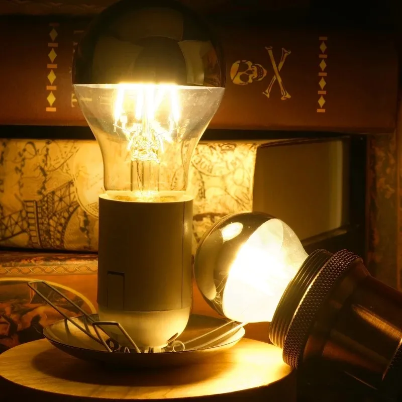 E14 E27 Mirror Silver Vintage Edison LED Bulb 4W G45 A60 ST64 G80 G9 Retro Filament Lampada LED Lamp Warm White Lighting AC220V