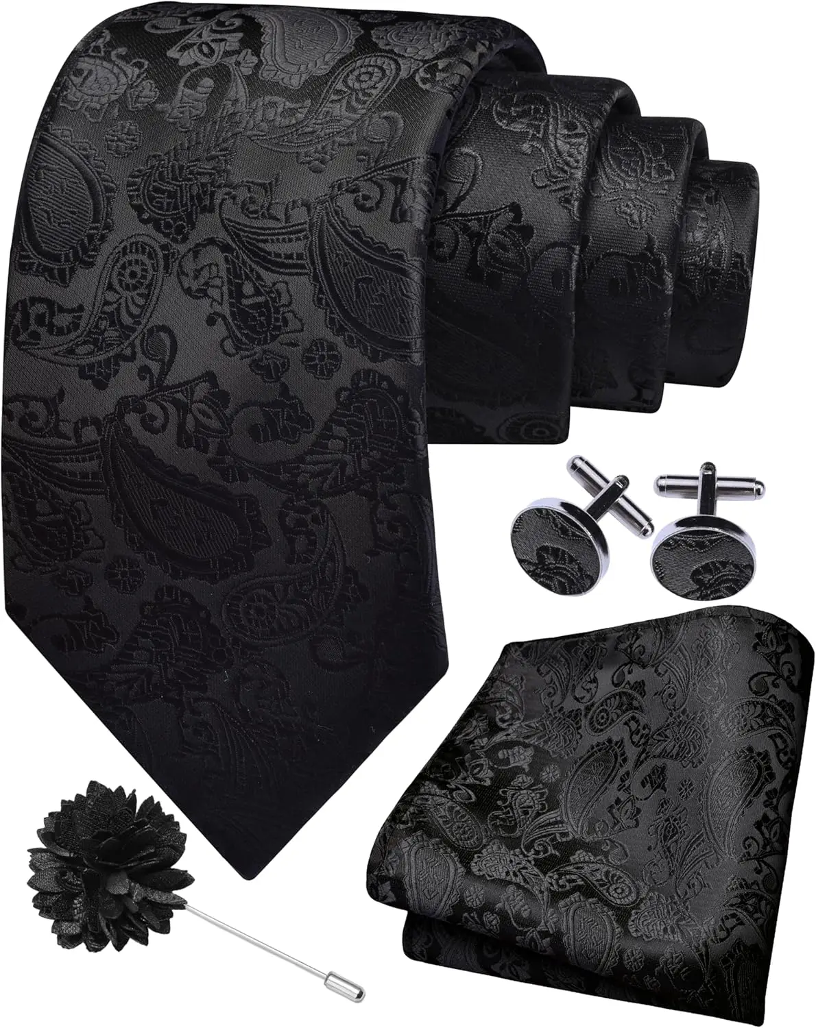

3.15" Paisley Tie Set with Lapel Pin, Cufflinks & Hanky for Men