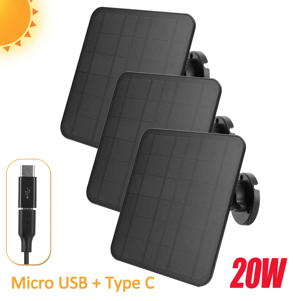 5V 20W Solar Panel For Eufy Eufycam 3/3C/2/2C/2Pro Wall Mount Solar Cell System IP65 Waterproof With 9.8ft Cable,1-3Packs