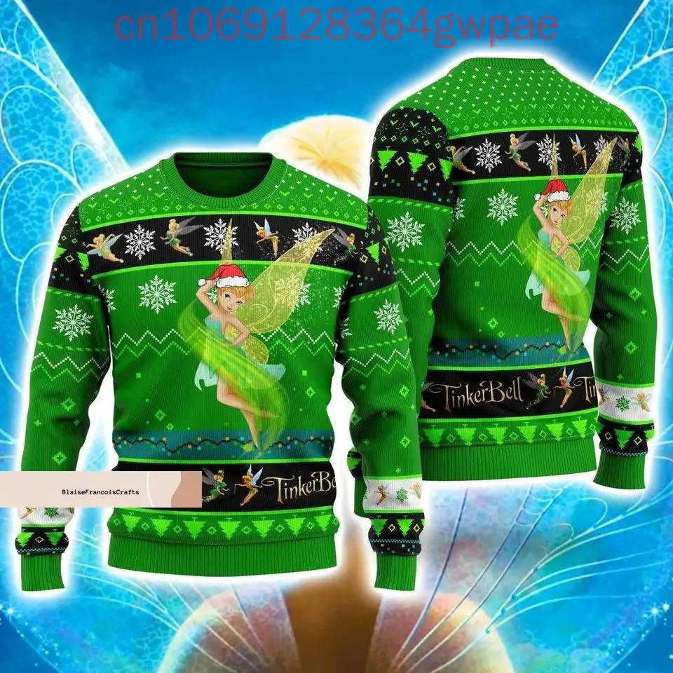 Tinker Bell Christmas Ugly Sweater Men's Women's 3d Print Ugly Sweater Disney Peter Pan Ugly Christmas Sweater Tops