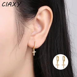 CIAXY Micro-set Cross Dangle Earrings for Women Temperament Ear Buckle 14K Gold Plated Vingtage Jewelry