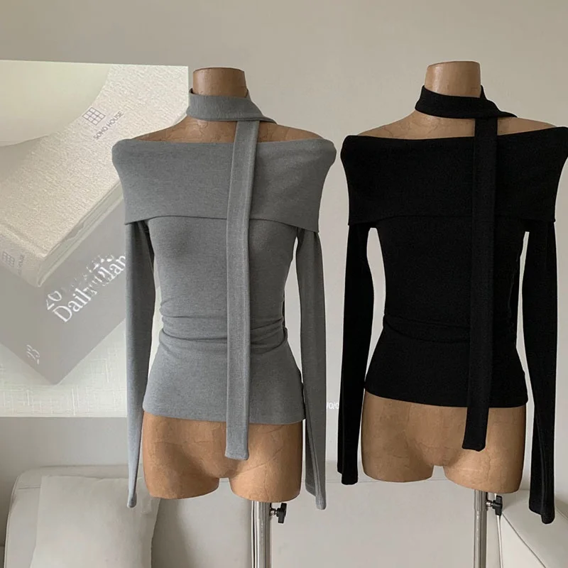 

Модный женский топ с одним открытым плечом и длинным рукавом, облегающий, для ранней осени, в стиле «Spicy Girl», от Thirteen Rows Magic