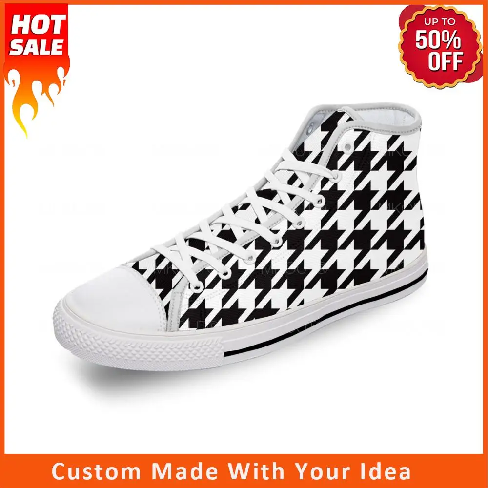 Houndstooth Pattern Aesthetic White Cloth Fashion 3D Print High Top Canvas Shoes Men Women Lightweight Breathable Sneakers