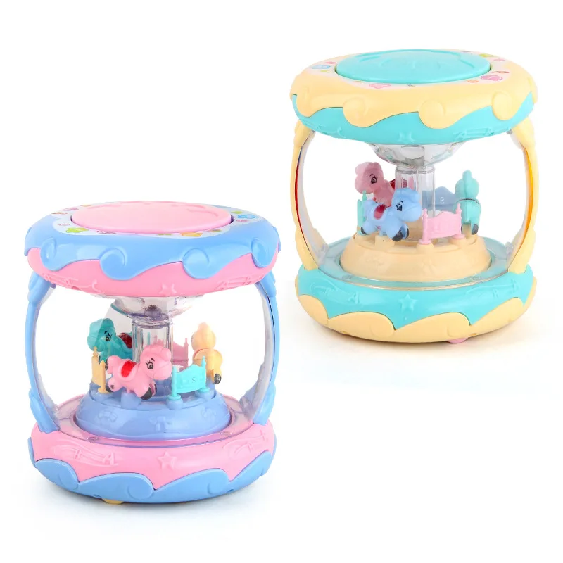 

Baby Puzzle Cute Rotating Trojan Horse Clap Drum With Music Light Projection Multifunction Three-dimensional Hand Clap Drum Toys