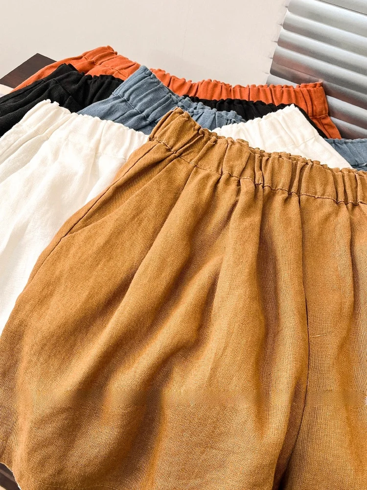 Leinen-Baumwolle, lässige Ort-Hose für Damen, hohe Taille, schmal, A-Linie, fünfviertel, dünn, Outdoor-Bekleidung, bequemer Hot-Rock mit weitem Bein