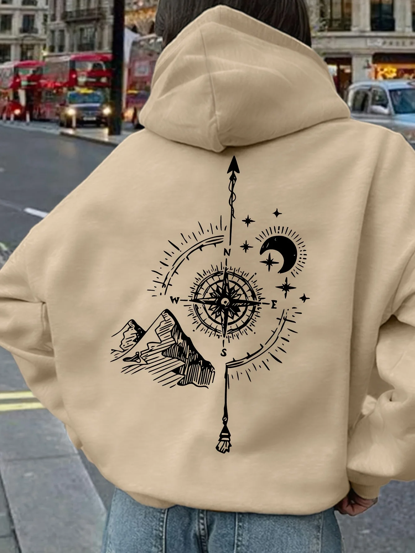 Women Compass Print Hoodie Unisex Autumn Winter Fleece Oversized Hooded Everyday Outdoors Hoodie for Any Occasion view 2