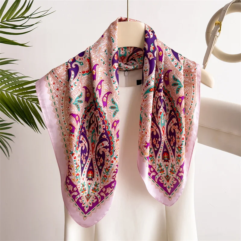 

2025 Retro Paisley Silk Scarf Women Summer 70x70cm Print Square Scarf Travel Hijabs Foulard Femme Bandana Scarves Hair Tie Band