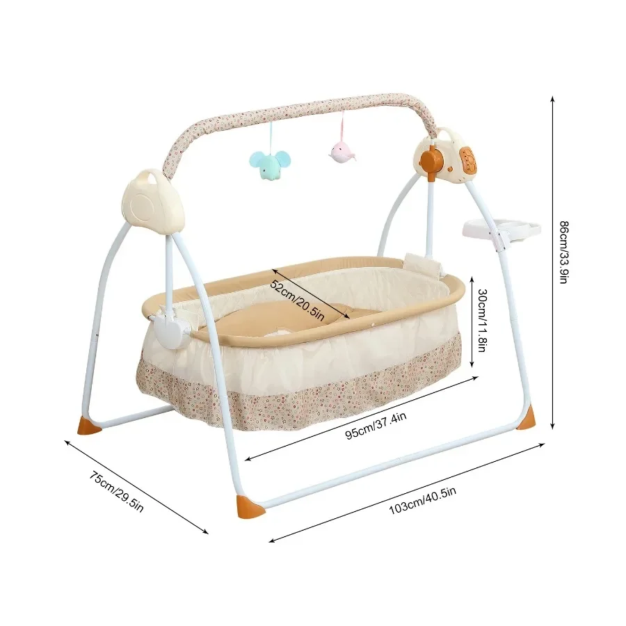 Elektrische Babywiege, 5 Geschwindigkeiten, Bluetooth-Musik-Fernbedienung, faltbare Babywiege 0-18 Monate, Moskitonetz, Sicherheitsgurt – Detail 9