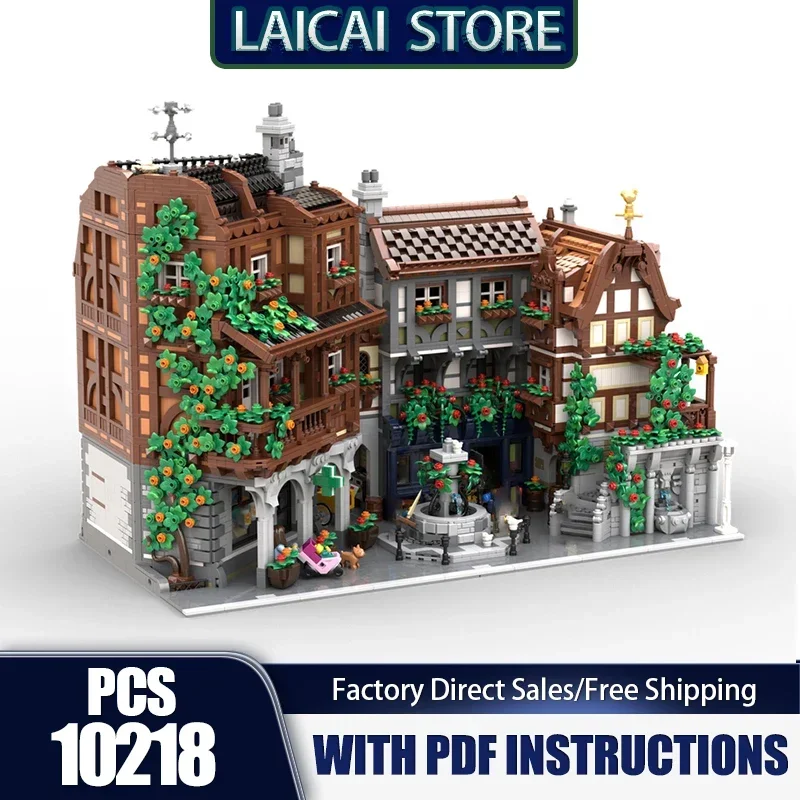 Moc Building Blocks Old Town Square Model Technology Bricks Modular City Building Model Assembly Toy Holiday DIY Set Gifts