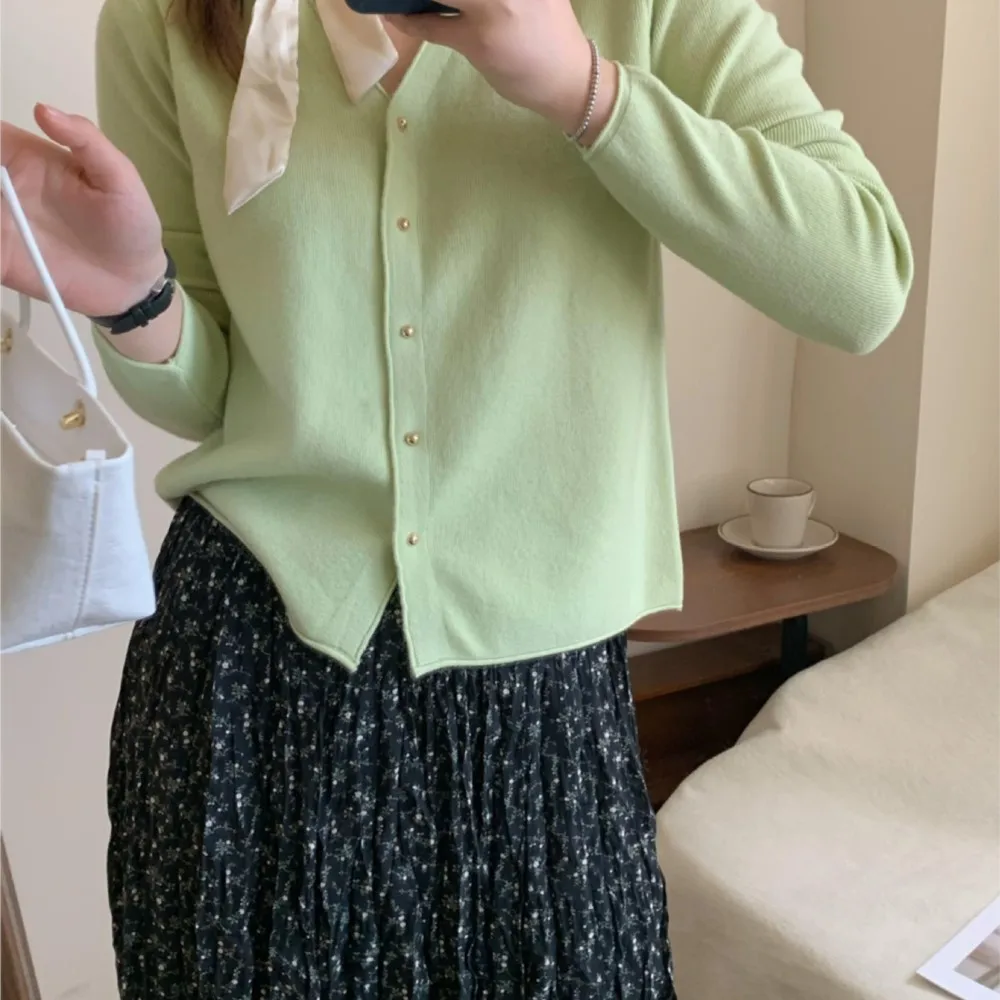 Cardigan tricoté pour Femmes, col en v, pull fin, haut ample, tendance, tout-assorti, tempérament, Style Simple, vêtements décontractés