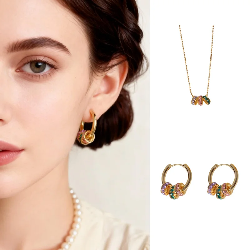 

French-inspired personalized luxury stud earrings with versatile, sophisticated color rhinestone Fashionable minimalist necklace