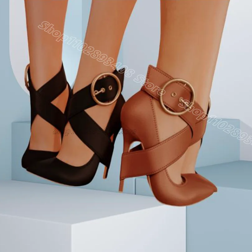 

Black Ring Buckle Personality Pumps Pointed Toe Stiletto British Style Spring Fashion Party Dress Pumps 2024 Zapatos Para Mujere