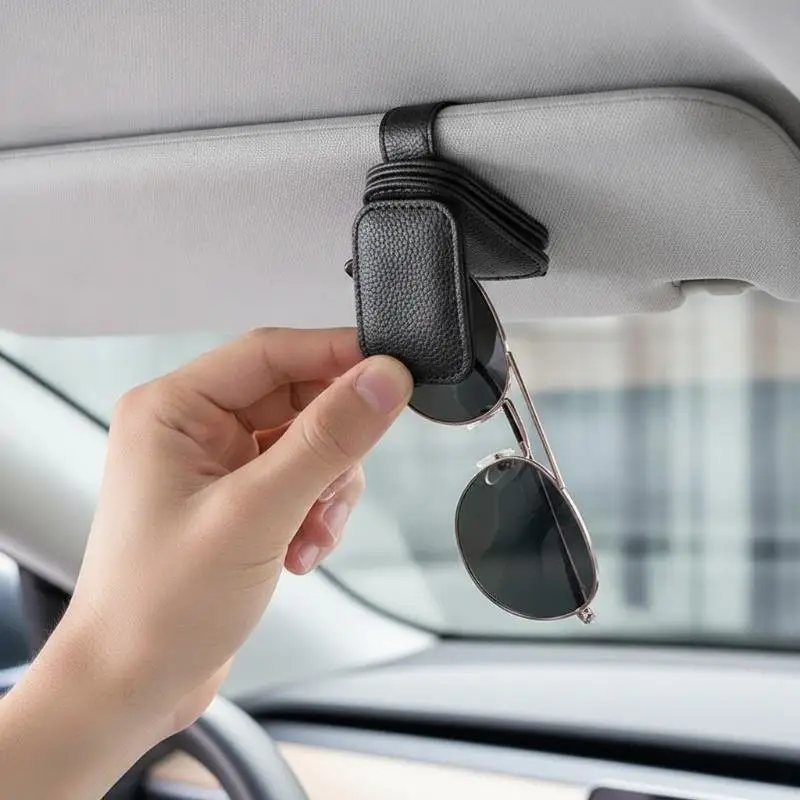 PU Leather Car Sunglass Clip Stable Non Slip Grip Scratch Resistant Fashion Auto Interior Accessory for Drivers