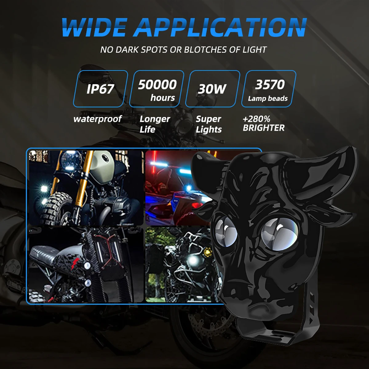 2pcs Cow Shape Motorcycle LED 8 Modes Headlight Lamp Fog Light Electric Vehicle Projector Lens Spotlight For Moto High Quality