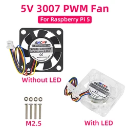 5V 3007 Fan PWM Speed Adjustable CPU Cooling Radiator JST Interface Optional LED with M2.5 Screws Nutsfor Raspberry Pi 5 4G 8G