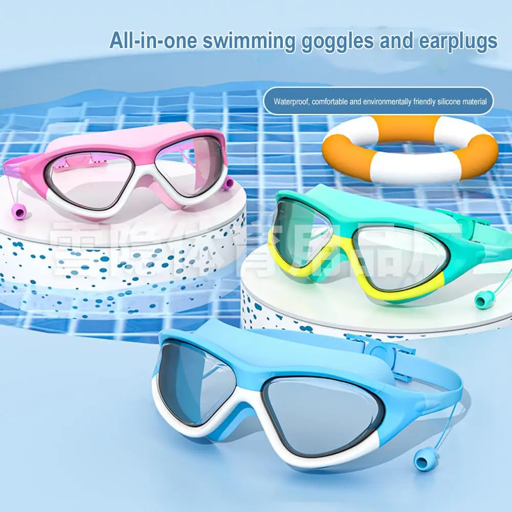 Colorful Children's Swimming Goggles Integrated Earplugs Swimming Definition Goggles Anti-fog High Swimming Goggles Y0Z5