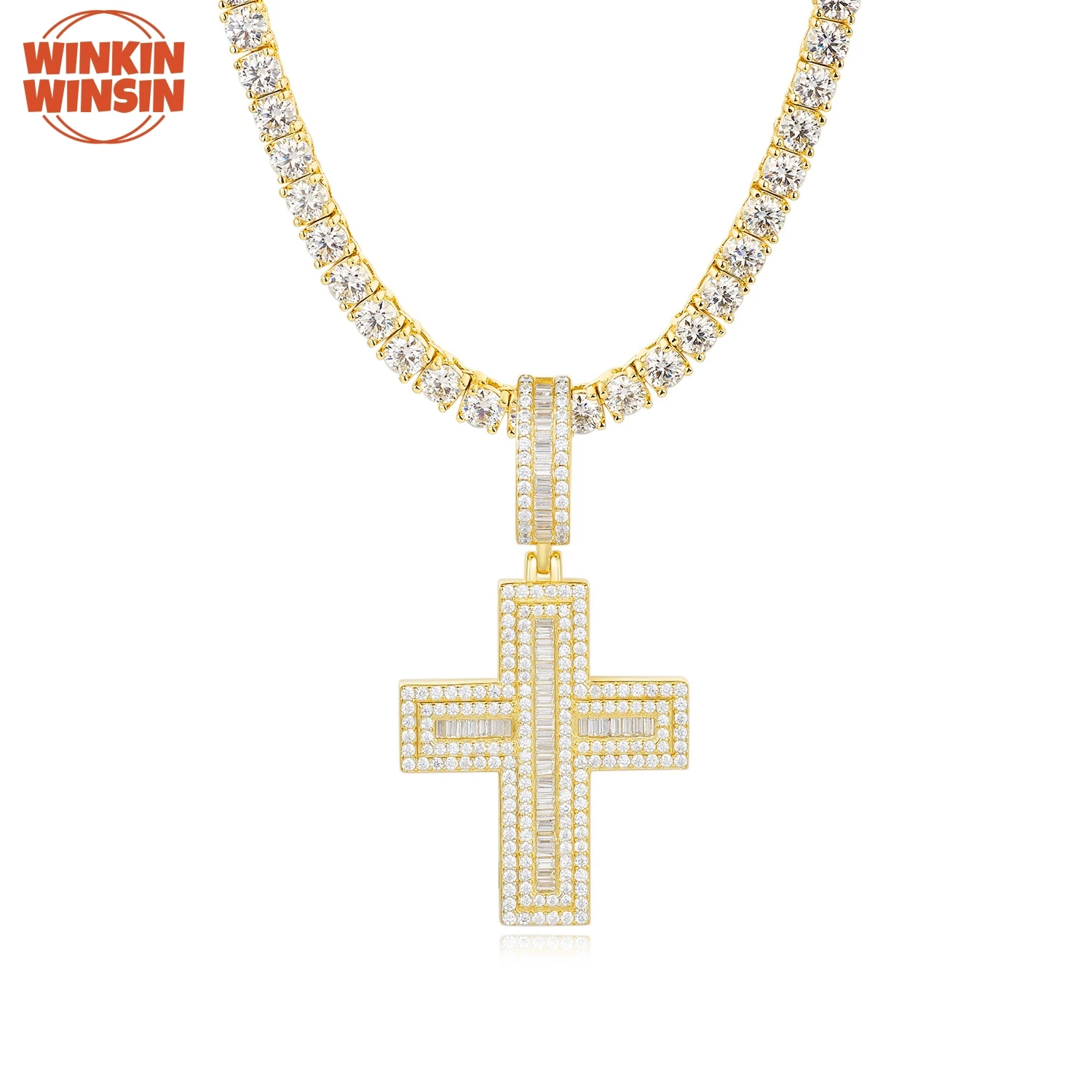 

Winkin Winsin Brand Fashion S 925 Sterling Silver Necklace GRA Certificate Moissanite Cross Pendant Hip Hop Necklace Jewelry