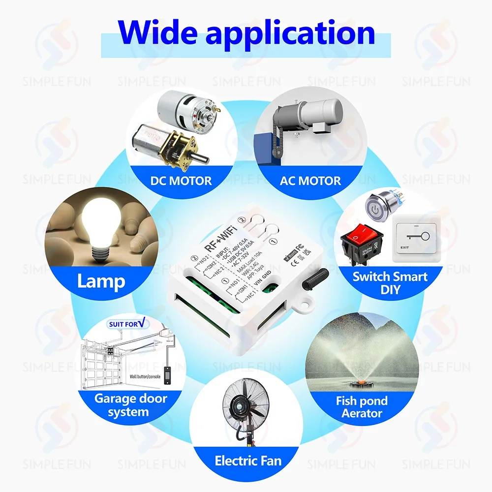 Tuya WiFi RF433Mhz Smart Light Switch 2-CH,DC 5V 12V 24V 48V,1-250V Dry Contact Relay,work with Alexa Google Home,for Lamp/Motor