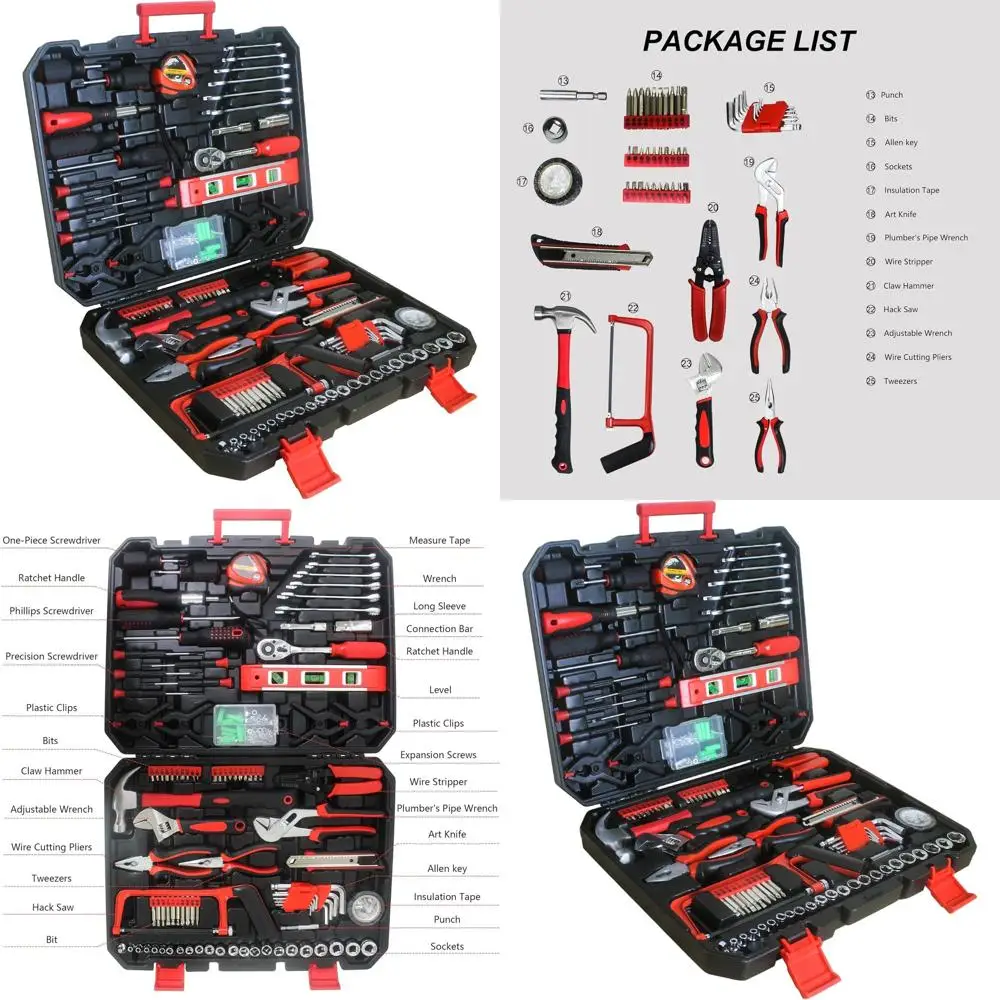 

Complete 238-Piece Auto Repair Tool Set with Wrench, Ruler, Saw, Hammer, and Storage Box