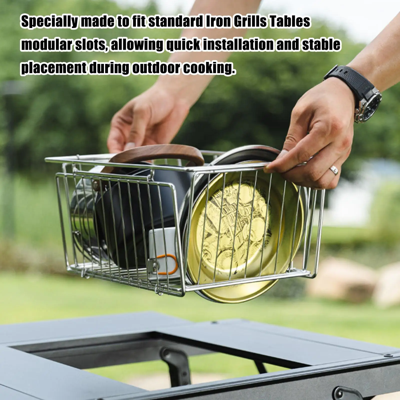 Outdoor Basket Stainless Steel Folding Outdoor Gear Portable Basket Camping Storage Containers For Home Indoor Picnic BBQ