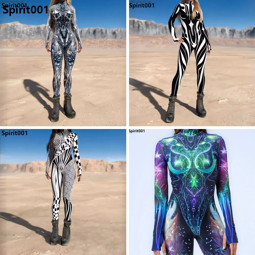

Cyber Punk Jumpsuit 3D Digital Printing Cosplay Costume Halloween Party Bodysuit Carnival Zentai Suit for Adults