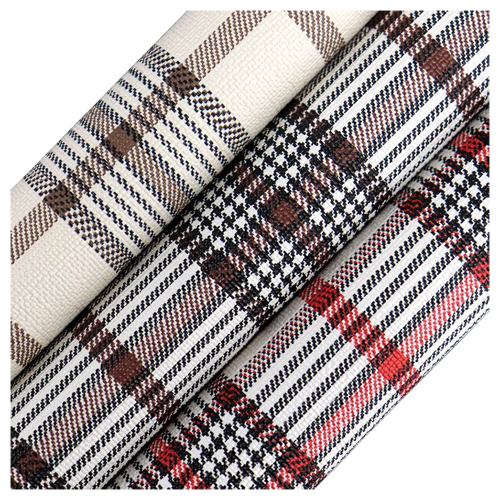 30x134cm Roll Gingham Tarten Faux PU Leather Fabric For HandBags Gift Boxes Wedding DIY BH462