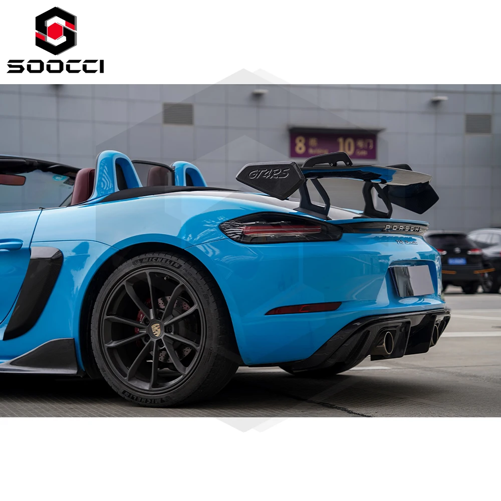 Dry Carbon Fiber GT4RS Style Rear Wing for Porsche 718 Cayman Boxster Lip Diffuser Rear Spoiler Splitter Aerodynamic