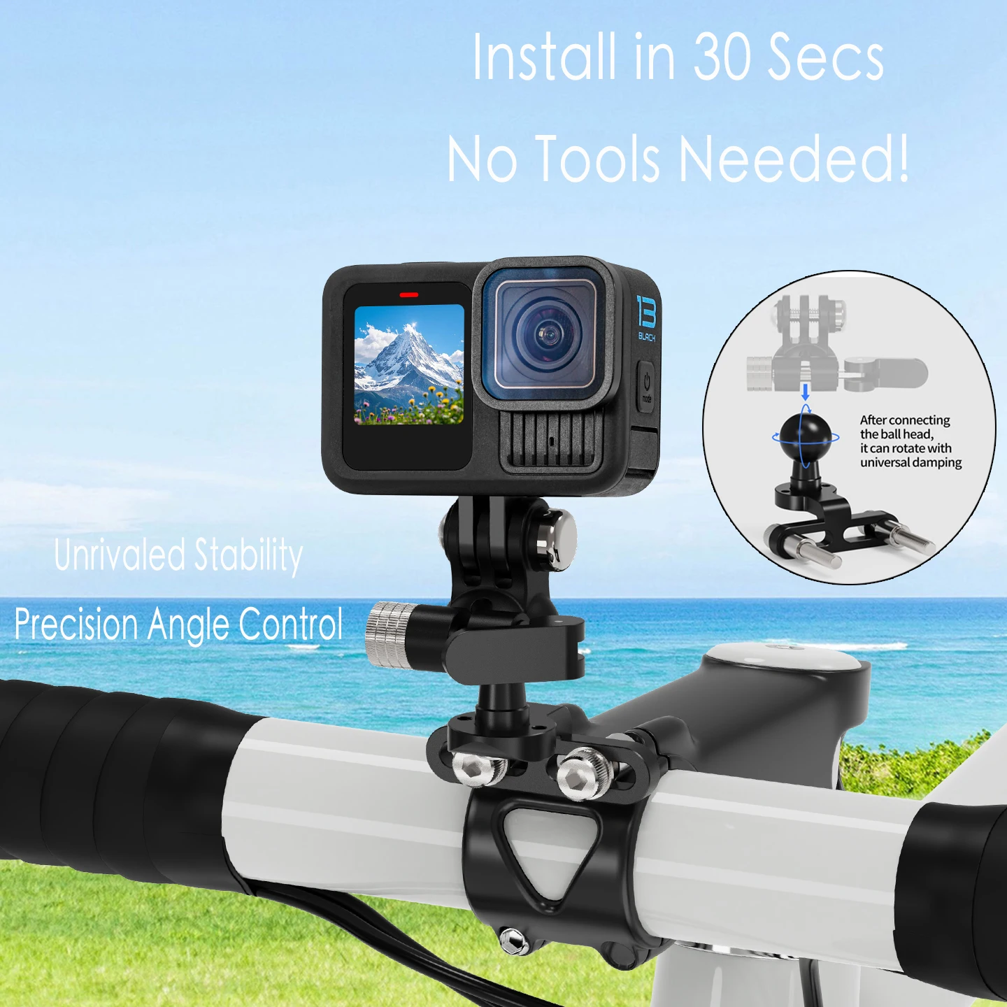 الألومنيوم جذع دراجة جبل المقود منصب الكاميرا 1/4 "ل GoPro DJI Insta360 Action5pro حامل هاتف الدراجات الجبهة حامل مصباح