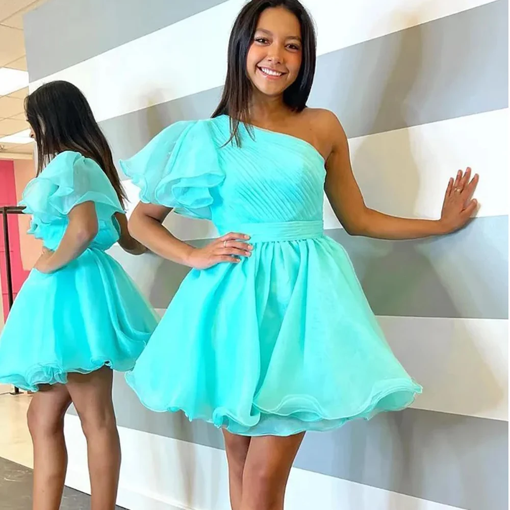 

Organza Homecoming Dresses for Teenagers One Shoulder A Line Short Prom Gowns Girls Birthday Party Graduation Matric Dance Dress