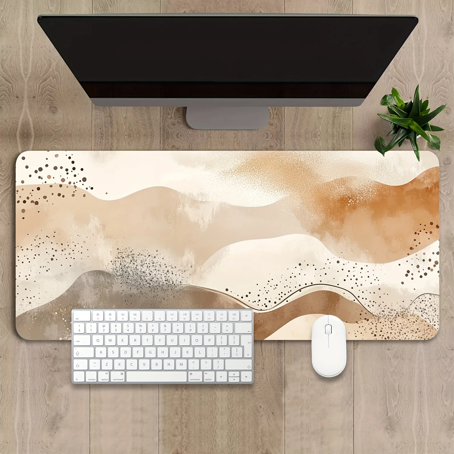 

Abstract Wave Mouse Pad Large Non-Slip Rubber Desk Mat for Gaming and Office Beige Brown Aesthetic