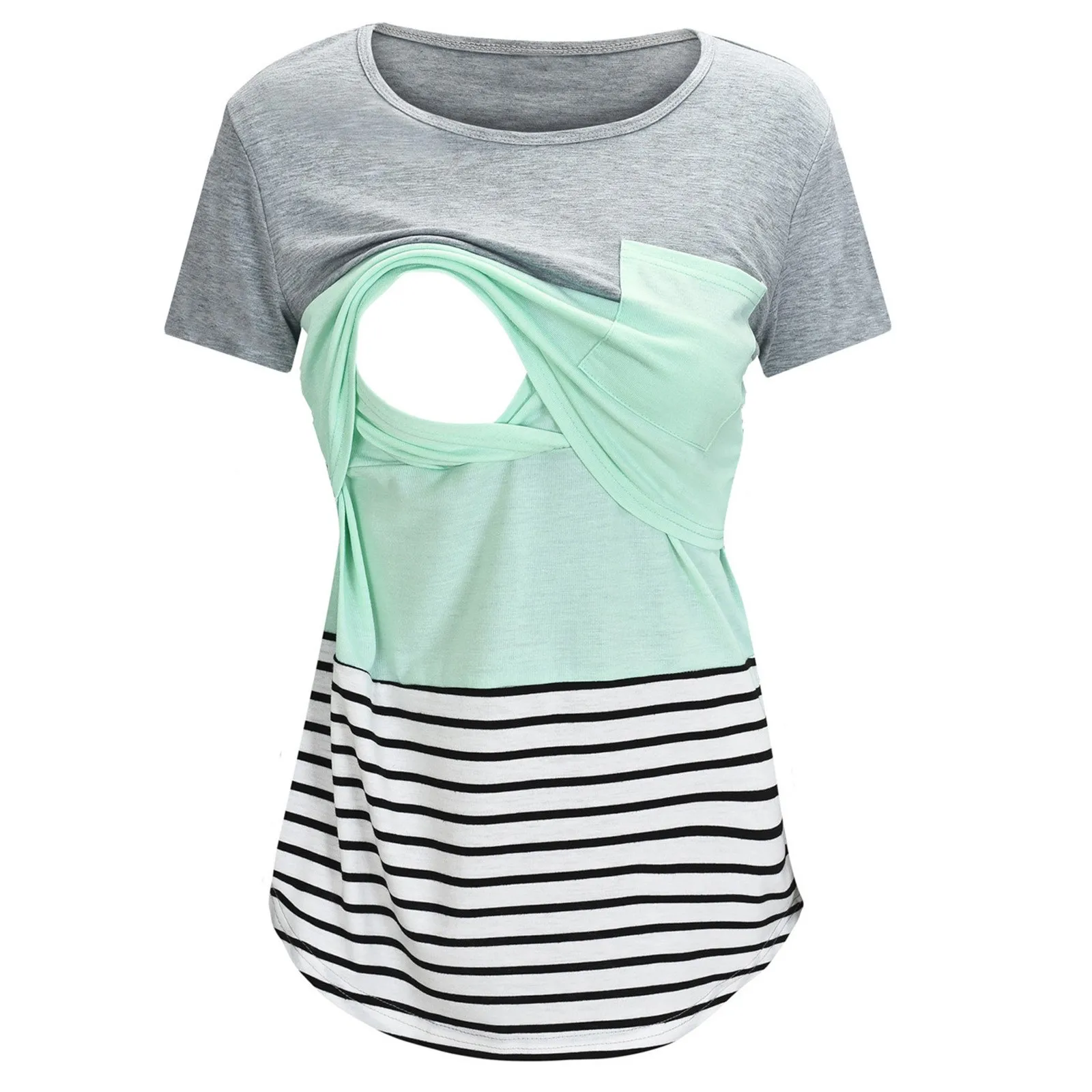 Neue Mutterschaft Kleidung Casual Tops Stillen Für Stillen T Shirt Gestreiften Druck Frauen Mutterschaft Kurzarm Mutterschaft Bluse – Detail 3