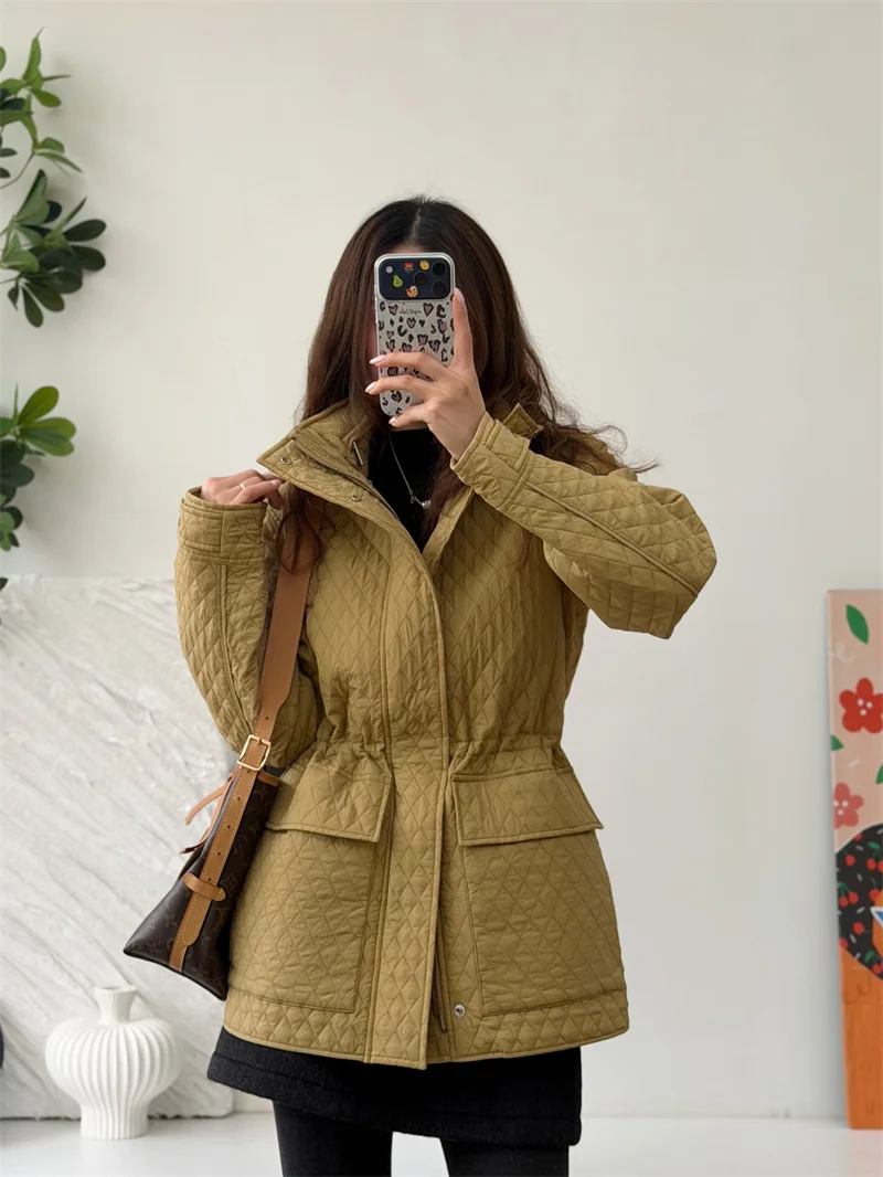 

Ele Old Money B Dupont Thermal Cotton Quilted Jaet Women's Winter Coat with Hood Waist Cinching Cotton Outerwear