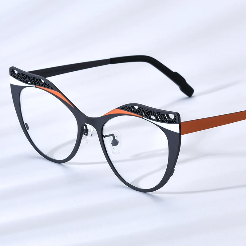 FONEX Titanium Eyeglasses Frame Women Fashion Colorful Hollow Out Cat Eye Glasses 2024 New Men Eyewear F85825