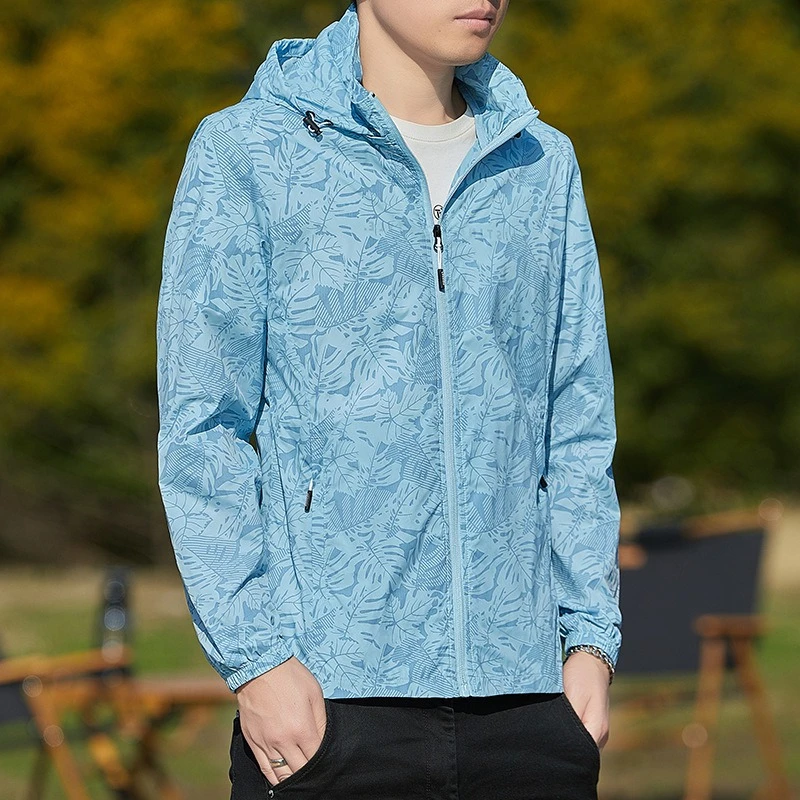 Lightweight Waterproof Sunscreen Coats Men Thin Windbreaker Jacket Full Zip Up Hooded Shell Outdoor Hiking Fishing Skin Coat Men