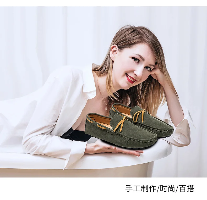 Handgefertigte Loafer in Übergröße für Paare, trendige, lässige Slipper im britischen Stil, Fahrschuhe, extra breit, Schuhe aus Wildleder. – Detail 14