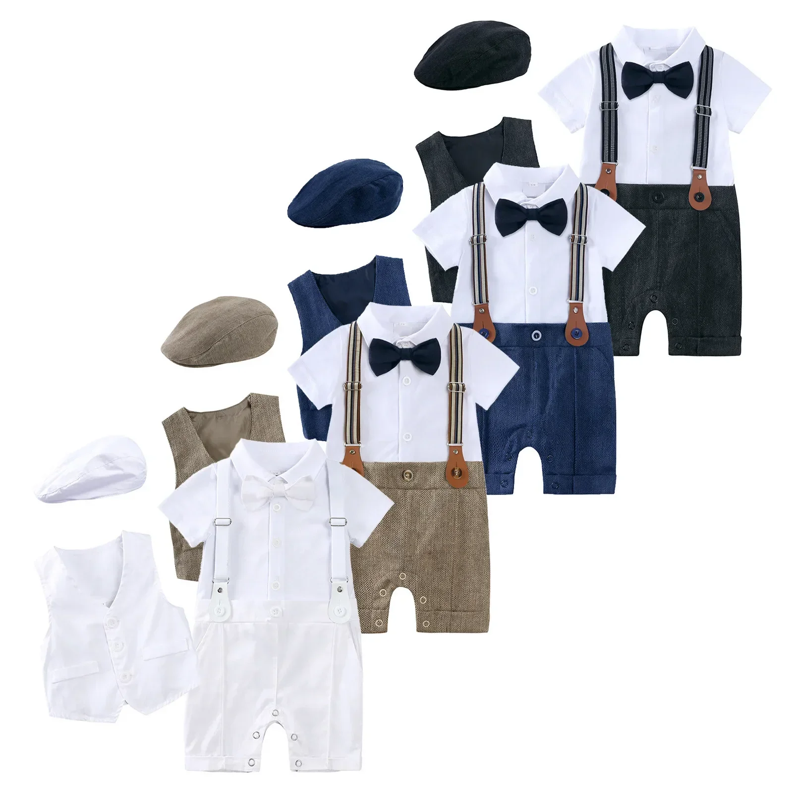 Toddler Boys Sleeveless White Shirt Jumpsuit Vest Coats Child Kids Gentleman Set&Outfits Baby Boy Set 6 Months