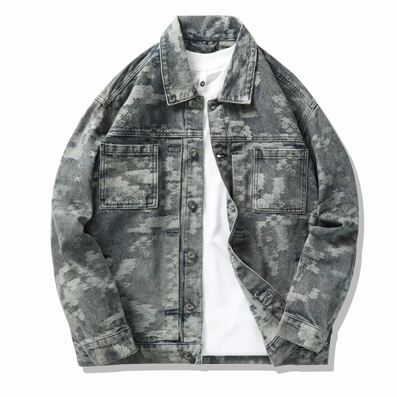 

2025 Men's Spring Autumn Denim Jacket - American Retro Denim Coat Loose Fit Camouflage Casual Style Streetwear