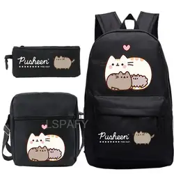 3Pcs/Set Fat Cat Backpacks Boys Girls Cartoon School Backpack Book Bag Teen Sharkdog Mochila Fashion Casual Knapsack