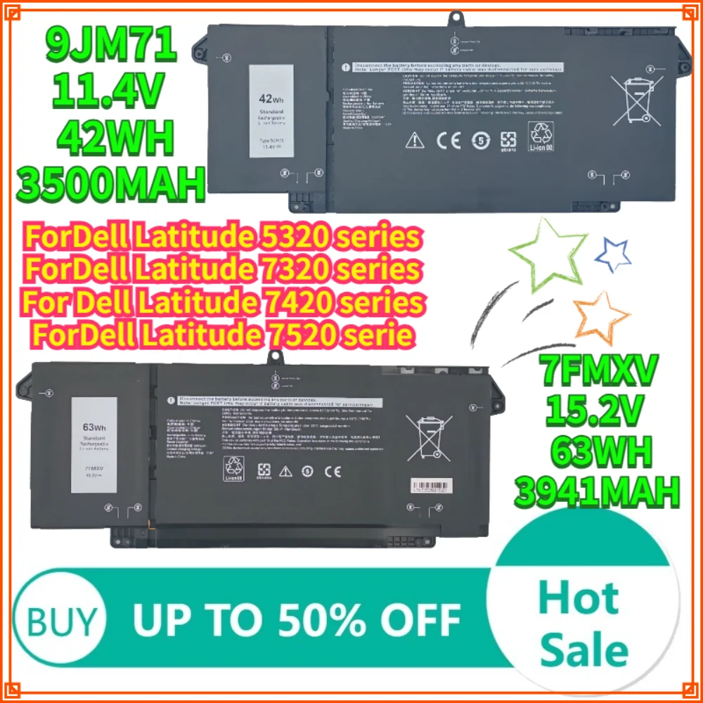 

3941MAH 3500MAH 7FMXV 9JM71 Laptop battery For Dell Latitude 5320 7320 7420 7520 9JM71 7FMXV laptop batteries