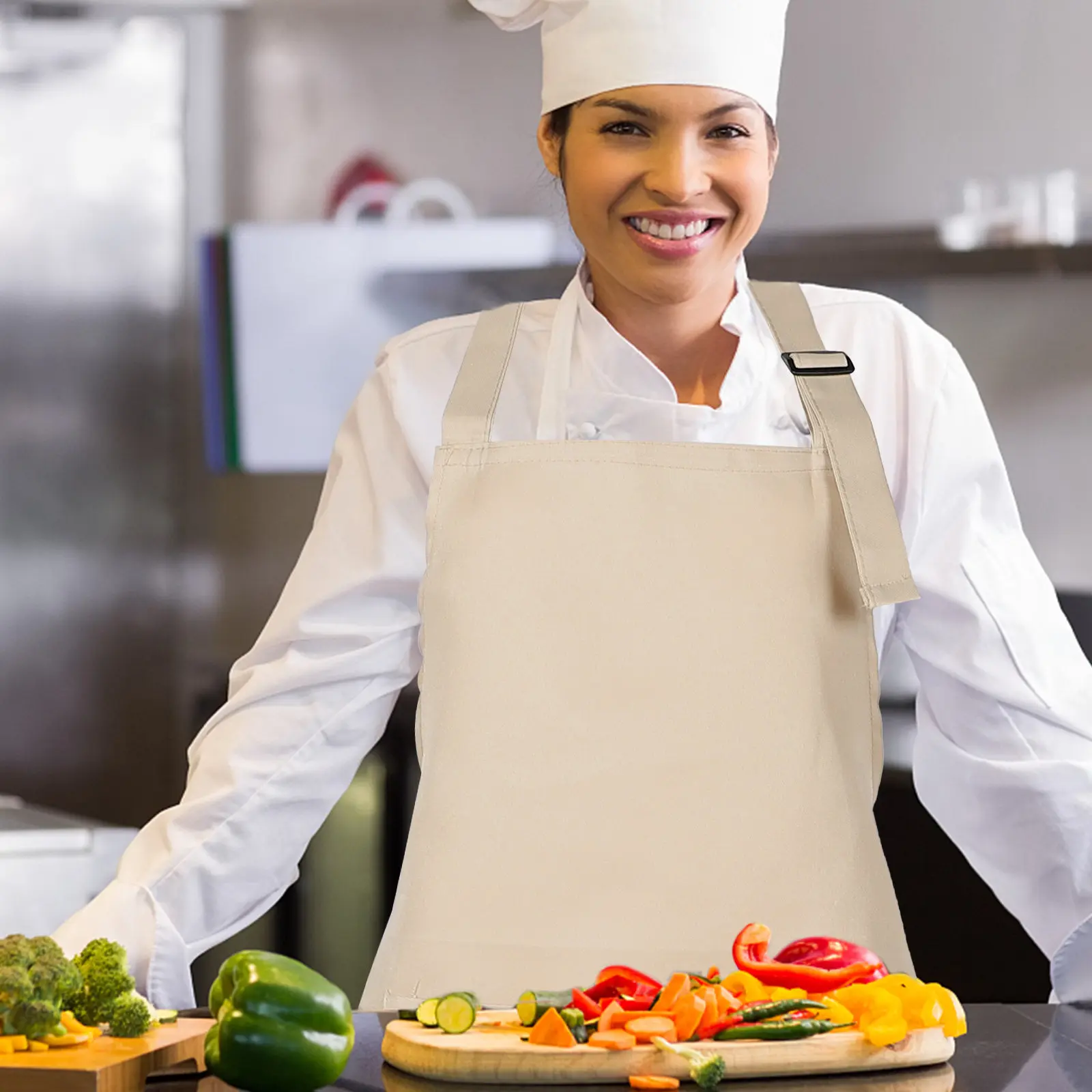 

Регулируемый фартук с 2 карманами, без рукавов, с завязками на шее, для дома, кухни, отеля, ресторана, рабочая одежда, легко чистится