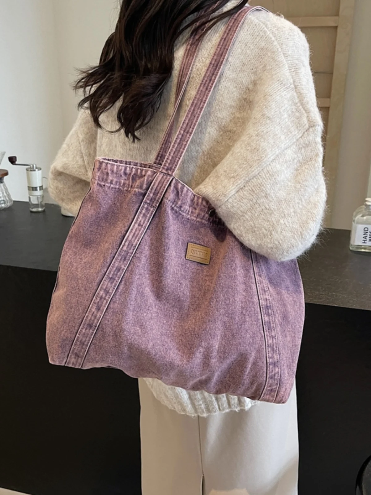 

Loose Denim Tote Bag Large Capaci Canvas Single oulder Bag for Work Commuting High-End Sensation Japanese Sle Eco-Bag W...
