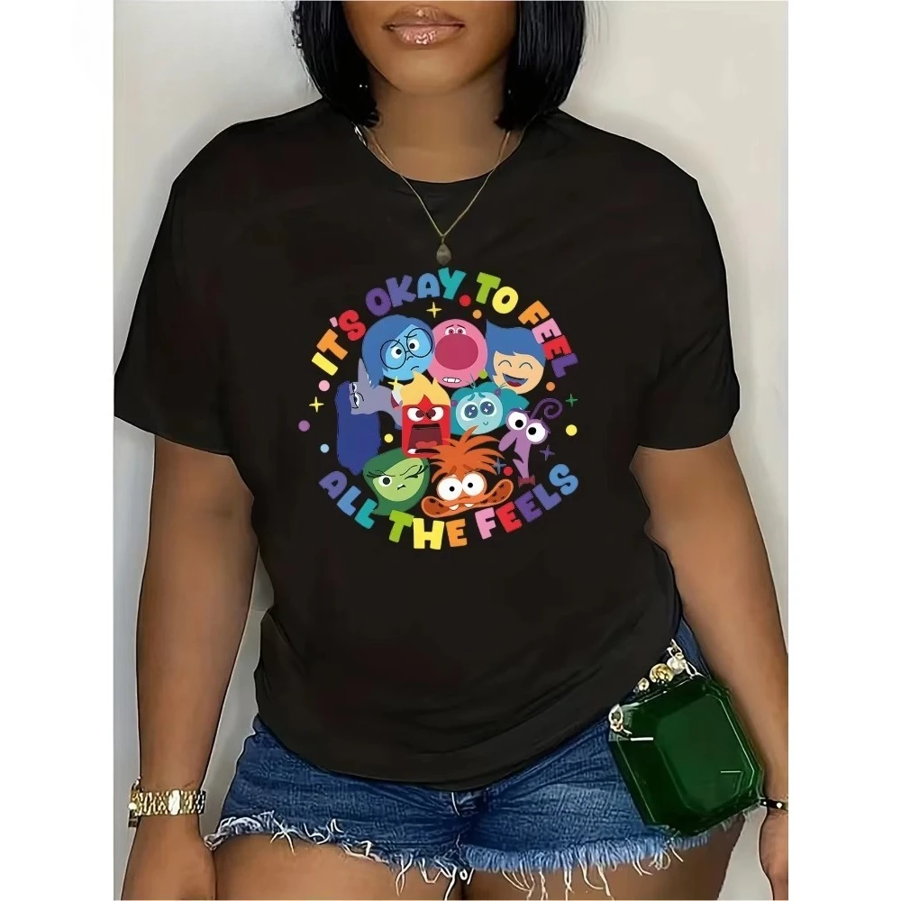

MINISO Inside Out Feel All Your Emotions Are Okay Women's T-Shirt Emotional Character Print Soft Casual Crew Neck T-shirt Cotton
