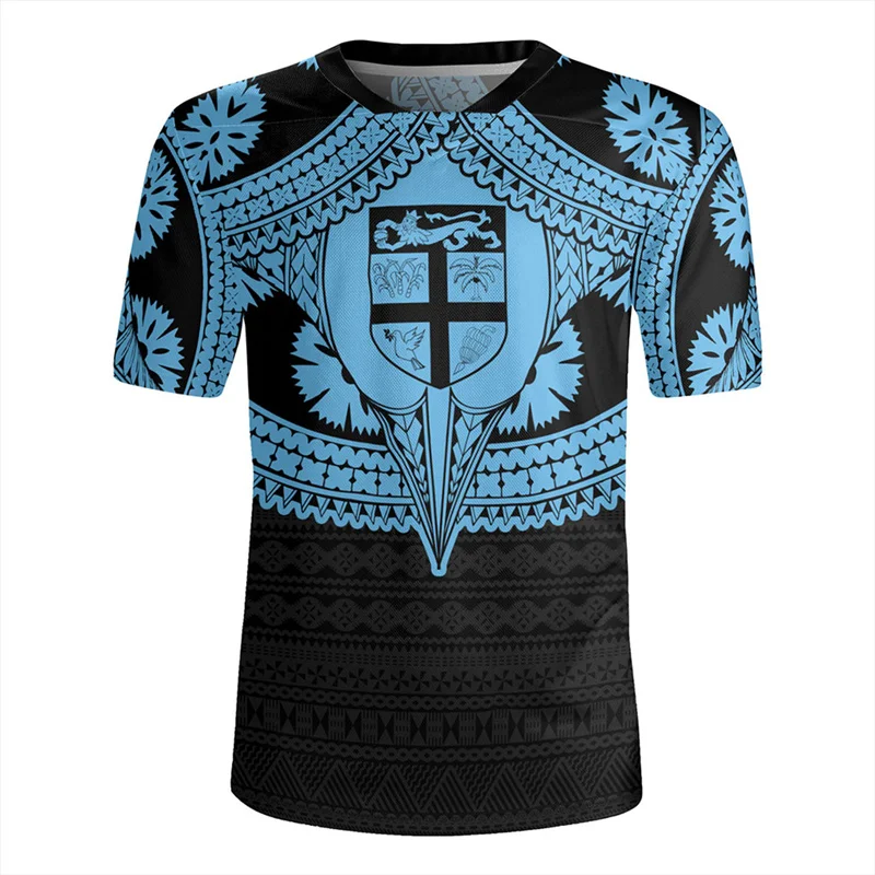 The Republic-of Fiji Flag 3D Printing V Neck T Shirt Fiji Rugby-Jersey Emblem Graphic V neck T Shirts For Men Fashion Tee Shirts