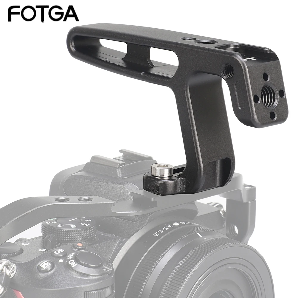 FOTGA Mini Top Handle Hand Grip 1/4”-20 Screws Cold Shoe Mount For Cameras Cage Lightweight Vlogging For Nikon Sony Canon Handle