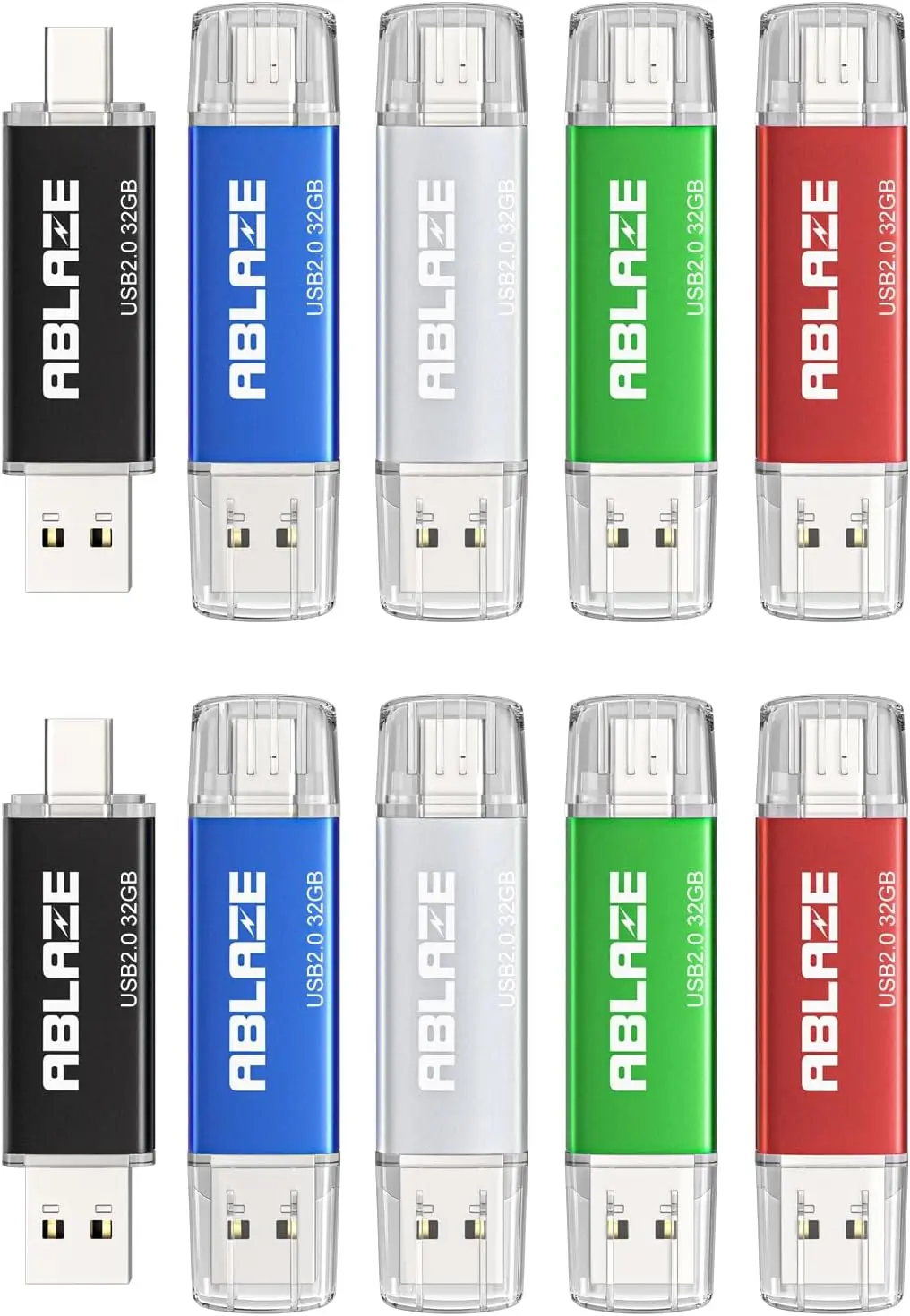 

Набор из 10 флеш-накопителей Type C на 32 ГБ, с двумя портами USB 2.0 и USB-C, совместимые с iPhone, Android, компьютерами, планшетами