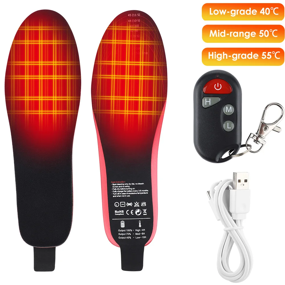 Electric Heating Insole Winter Foot Warmer Heated Shoes Insert Pads Mat With Controller Usb Rechargeable For Man Women Washable