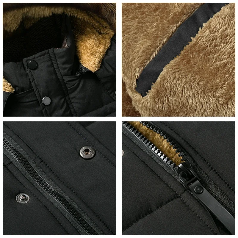 Parkas de forro polar grueso para hombre, chaqueta impermeable con cuello de piel, abrigo informal a la moda para otoño e invierno, 2022