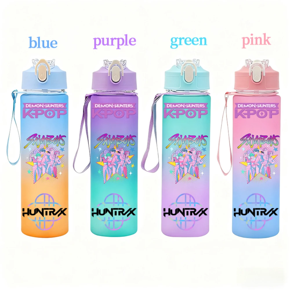 750 مللي KPop شيطان الصيادين زجاجة ماء مع القش هنتركس رومي ميرا زوي الكرتون المشي لمسافات طويلة المحمولة شرب زجاجات المشجعين الهدايا