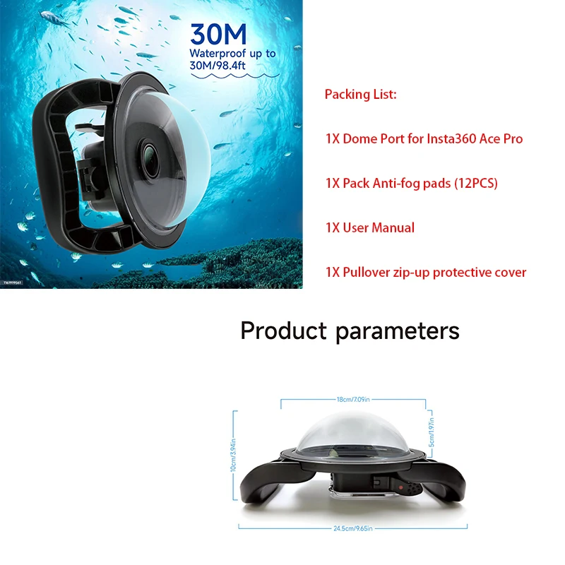 

Underwater Dome Port for Insta360 Ace Pro Camera, Well-Designed Hatch Closure System, Waterproof up to 30M/98.4FT
