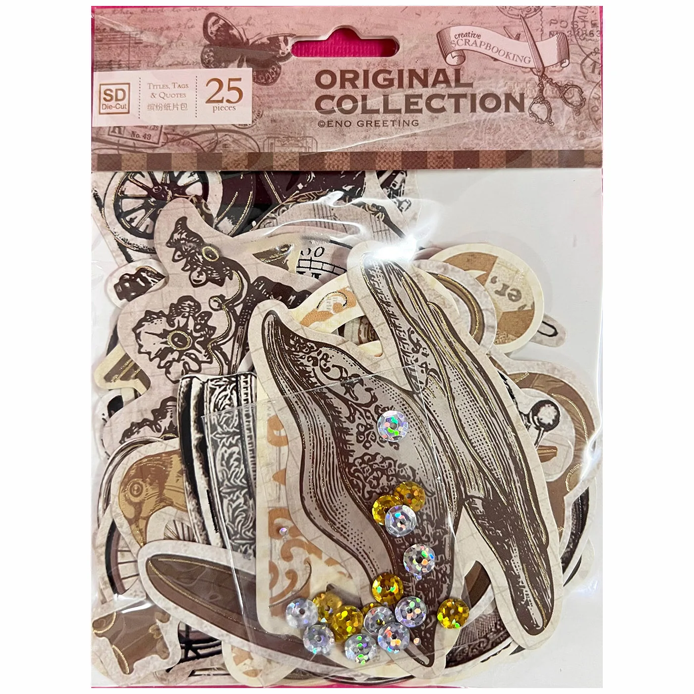 

Vintage Icon Cardstock Embellishment Die Cut Pack 25pcs For DIY Crafts, Card Making and Scrapbooking Decor
